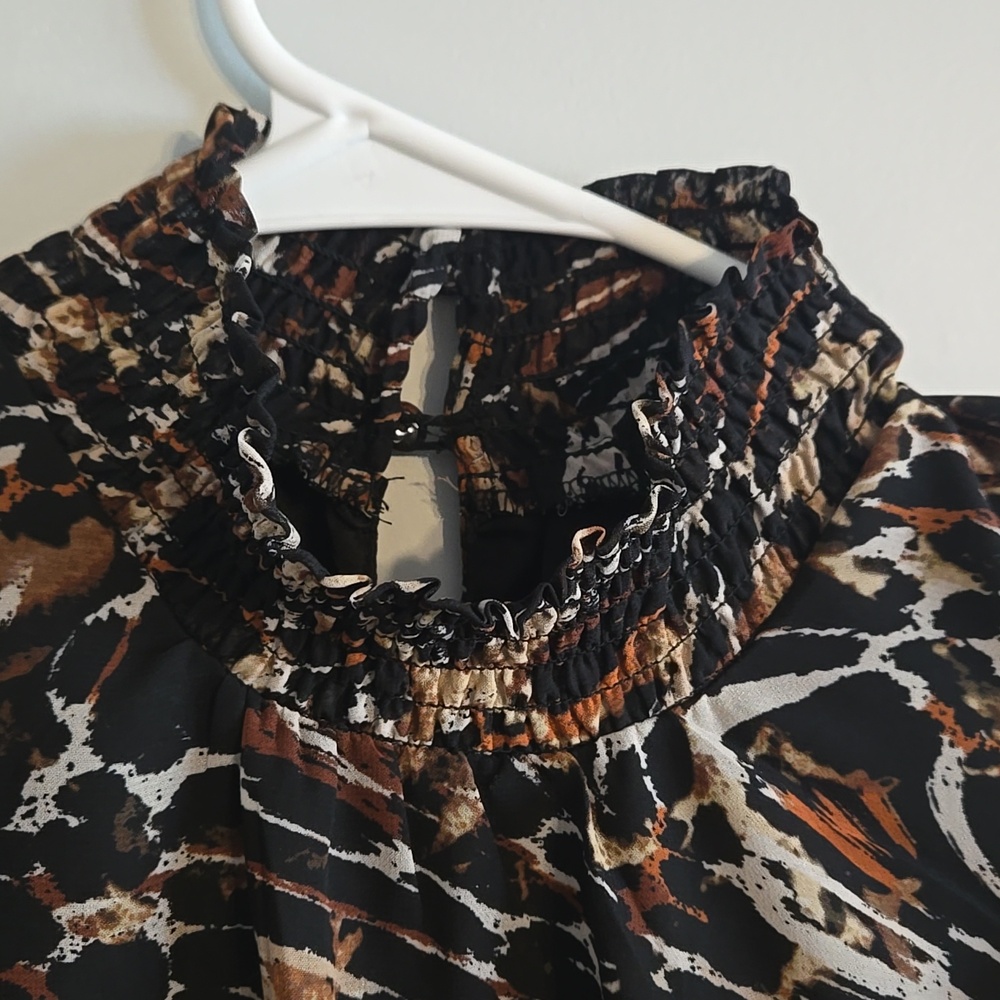 Steve Madden Anna Sleeveless Chiffon Ruffle Dress W/ Animal Print, Medium - Picture 4 of 7